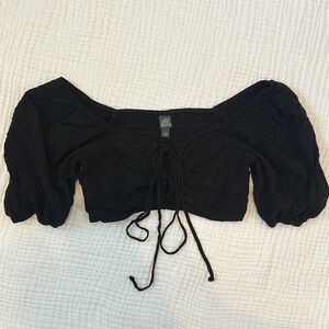 Wild Fable Black Ruched Crop Blouse